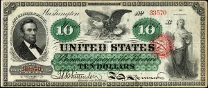 Ten dollar bill in 1863